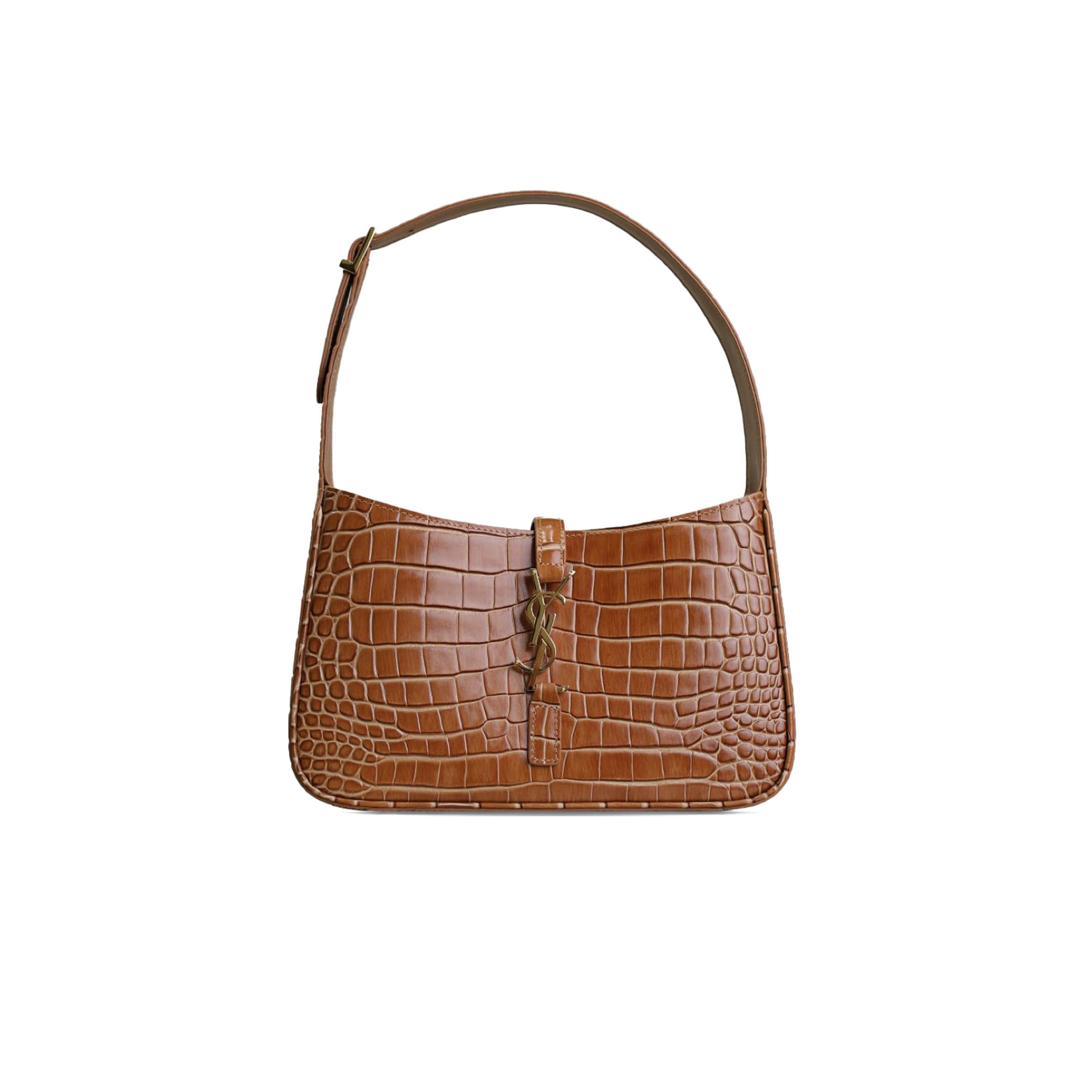 YSL LE 5 À 7 IN CROCODILE-EMBOSSED SHINY LEATHER BROWN 6684124582 (25*14*6cm)